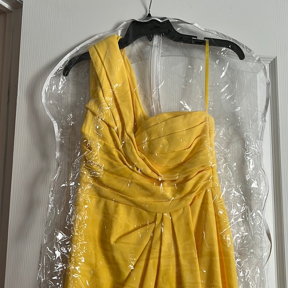 Melanie Lynn Yellow Ballgown one shoulder floor length dress - Picture 6 of 8